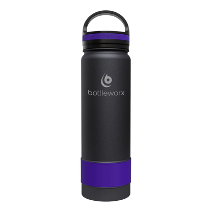 21oz insulated bottle with black body and purple accent band near the base