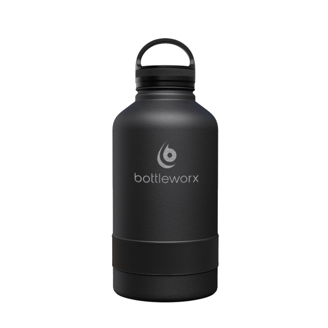 64oz insulated bottle, all-black body with black band and black lid