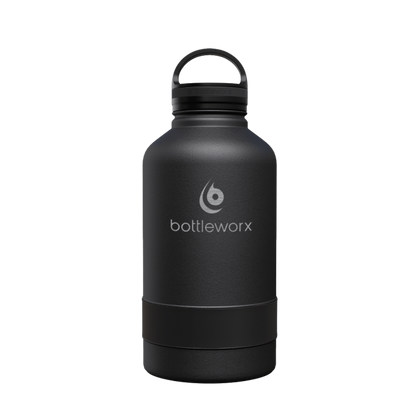 64oz insulated bottle, all-black body with black band and black lid