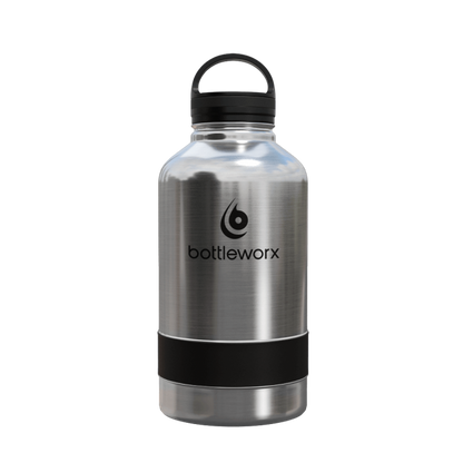 64oz insulated steel bottle with black band and clear lid