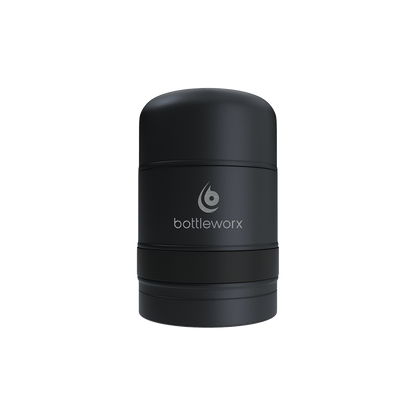 Food jar with black powder-coated body and no color band, bottlerwox logo