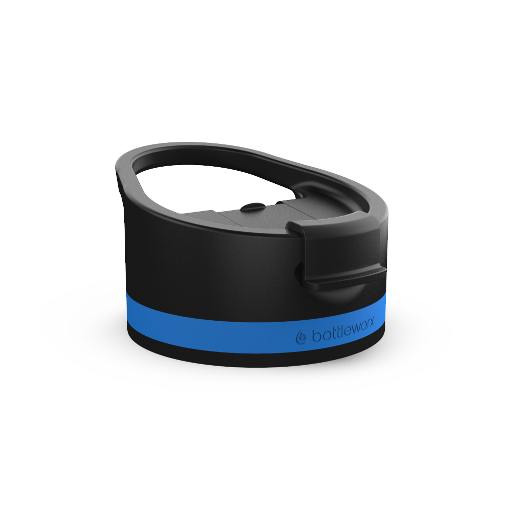 Hot Lid with handle, black body and blue band