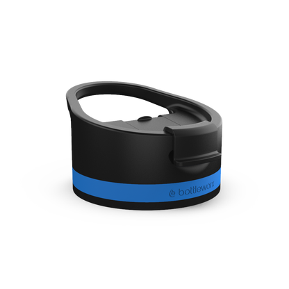 Hot Lid with handle, black body and blue band
