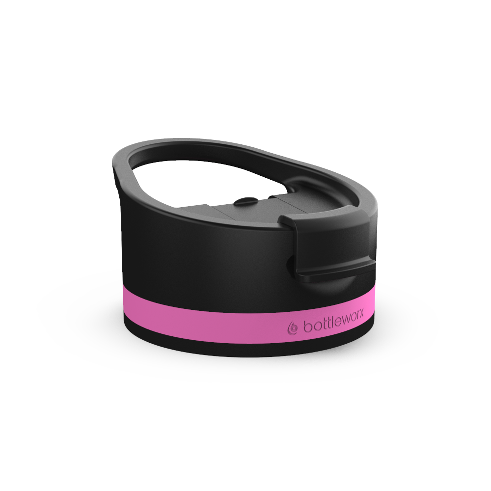 Hot Lid with handle, black body and pink band