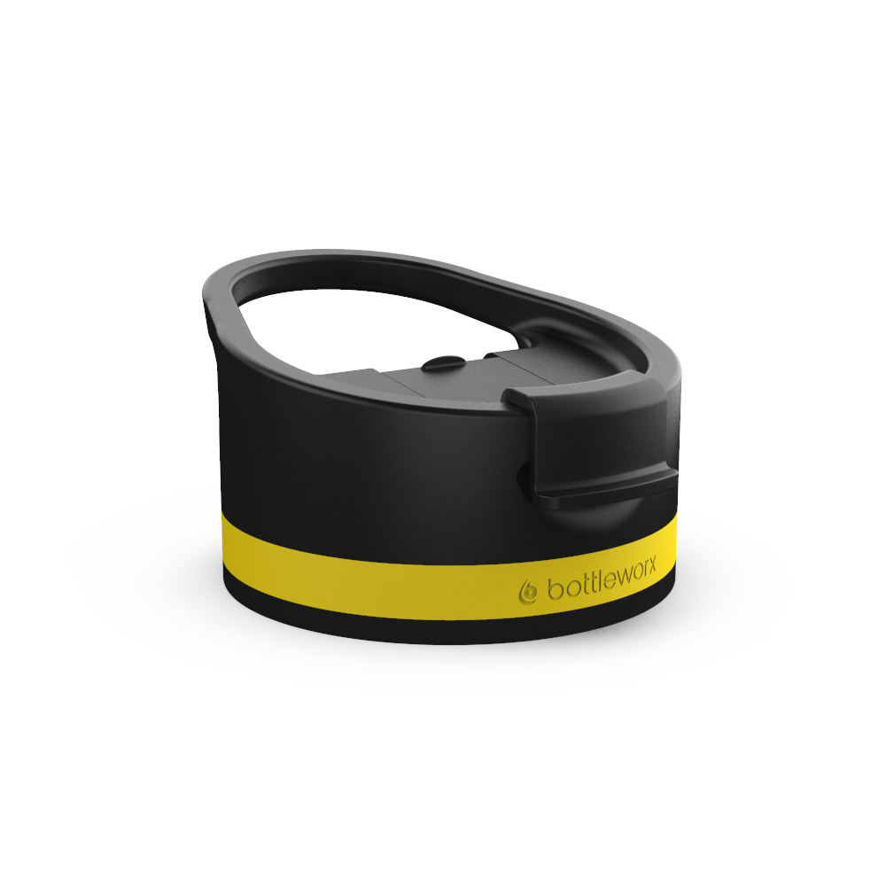 Hot Lid with handle, black body and yellow band