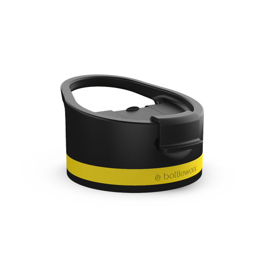 Hot Lid with handle, black body and yellow band