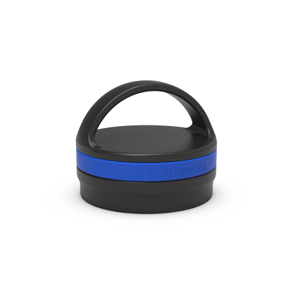 Insulated loop lid with blue band and black carrying handle