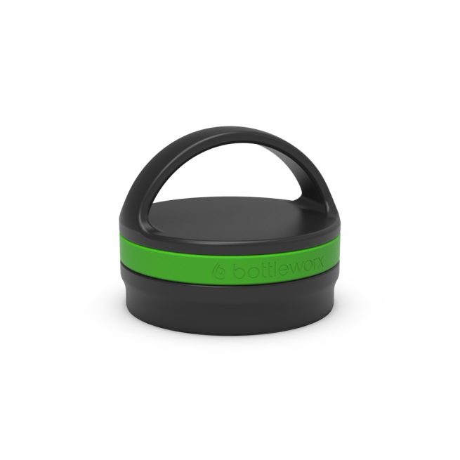 Insulated loop lid with green band and black carrying handle