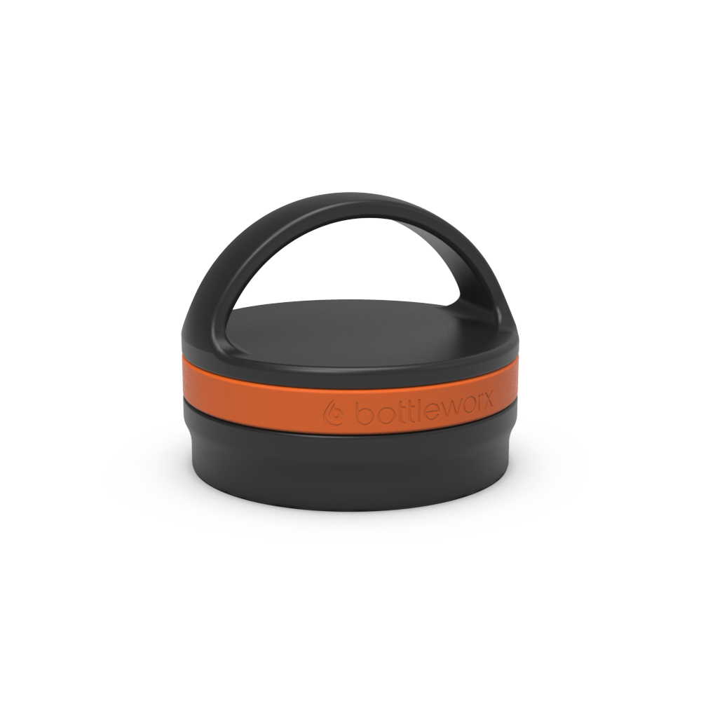 Insulated loop lid with orange band and black carrying handle