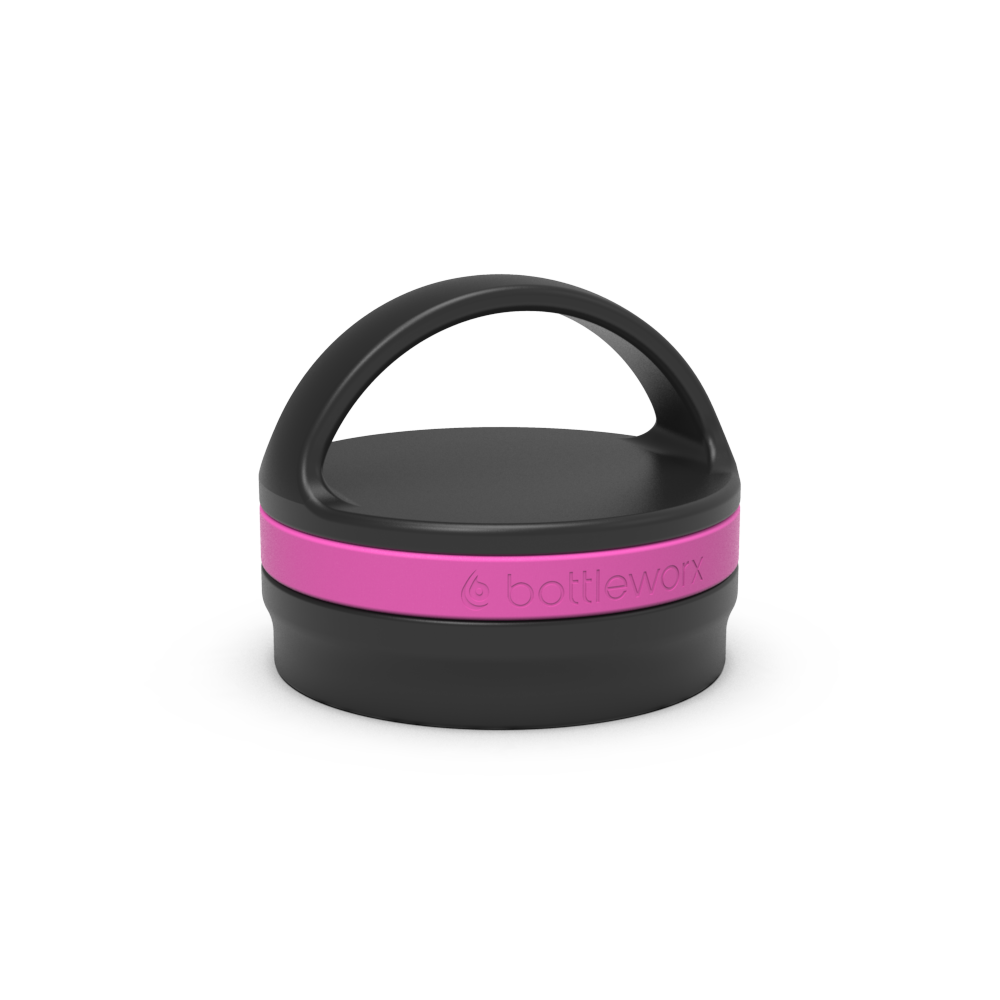 Insulated loop lid with pink band and black handle