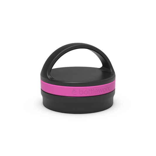 Insulated loop lid with pink band and black handle