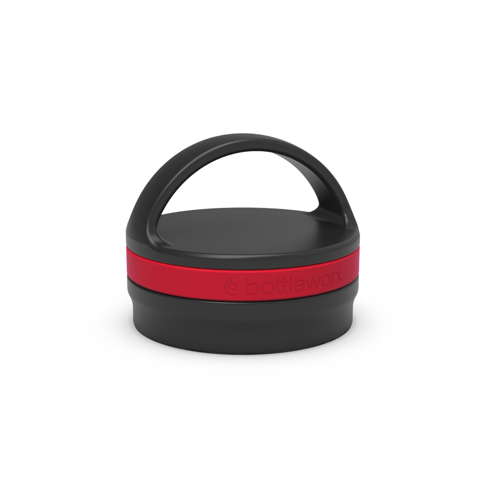 Insulated loop lid with red band and black carrying handle