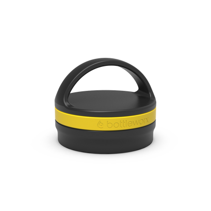 Insulated loop lid with yellow band and black carrying handle