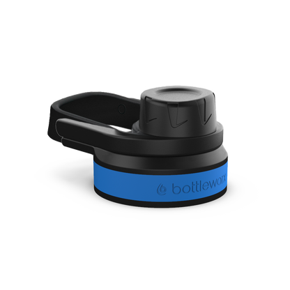 Sport locking lid with black cap, blue band and carry handle