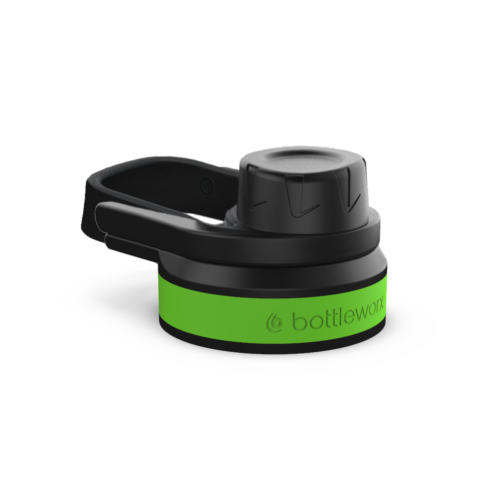 Sport locking lid with black cap, green band and carry handle