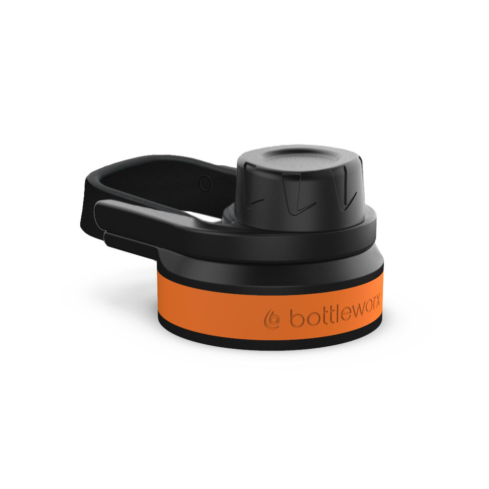 Sport locking lid with black cap, orange band and carry handle