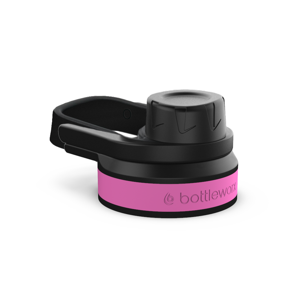 Sport locking lid with black cap, pink band and carry handle