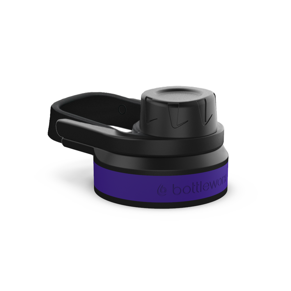 Sport locking lid with black cap, purple band and carry handle