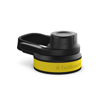 Sport locking lid with black cap, yellow band and carry handle