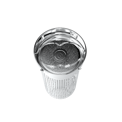 Stainless steel tea infuser with round perforated filter cap and mesh sides
