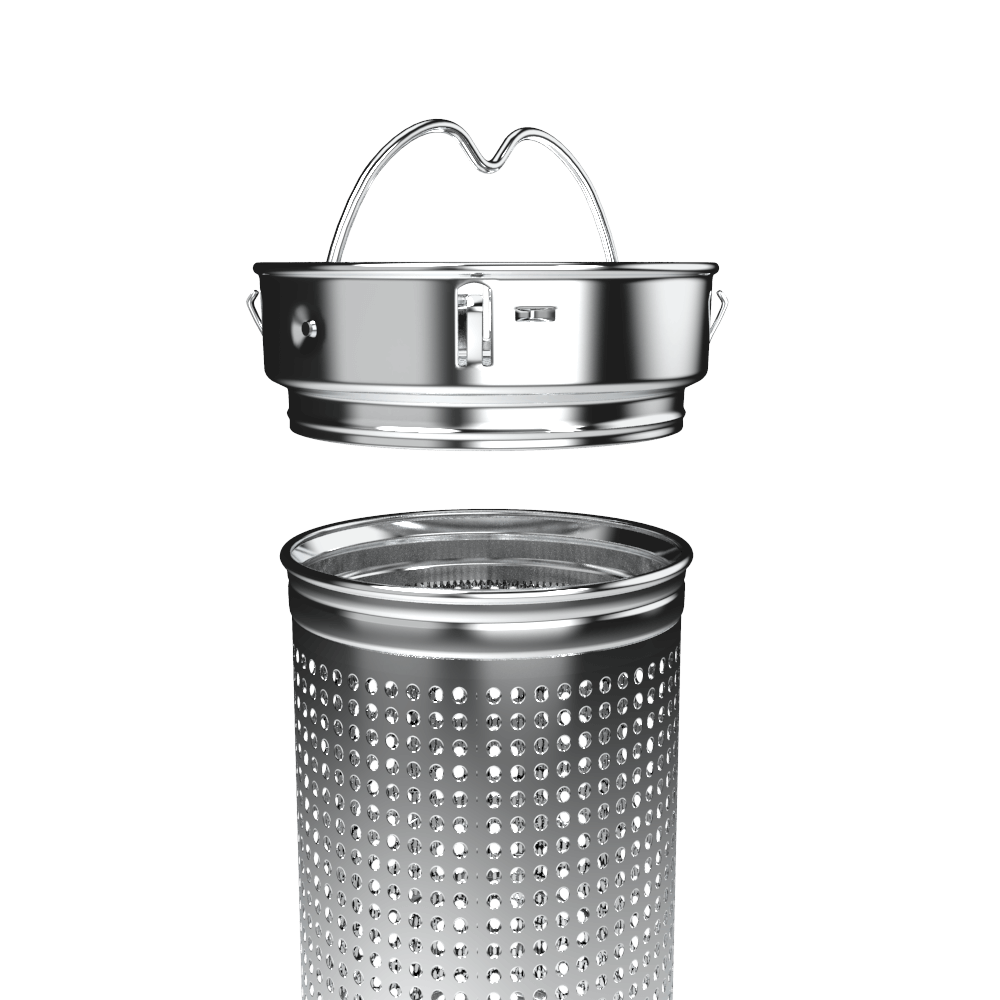Stainless steel tea infuser with handle and removable perforated basket insert