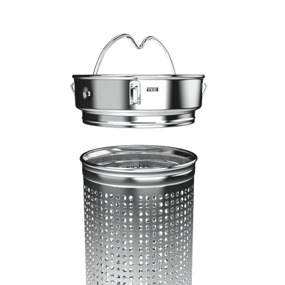 Stainless steel tea infuser with handle and removable perforated basket insert