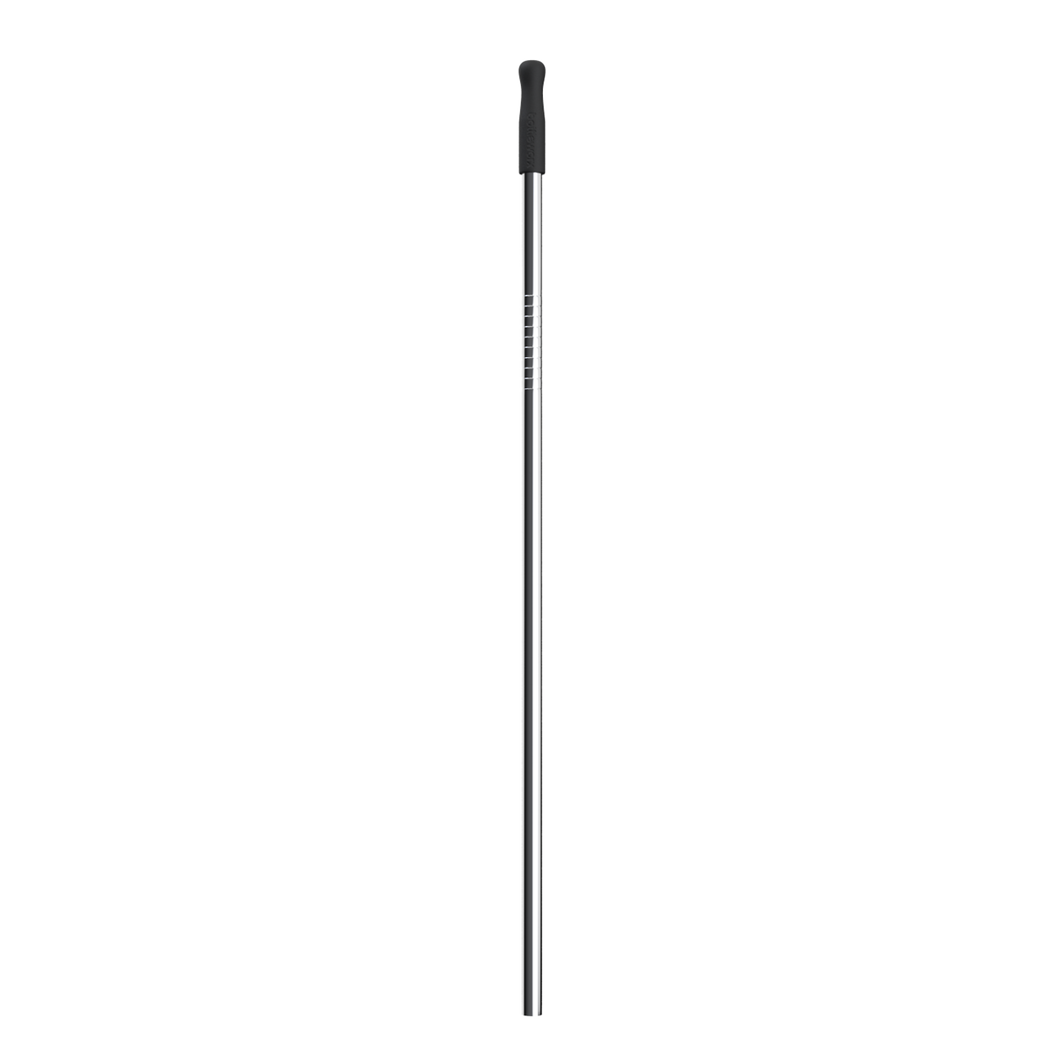 Stainless steel straw with dark tip and small end holes along the shaft