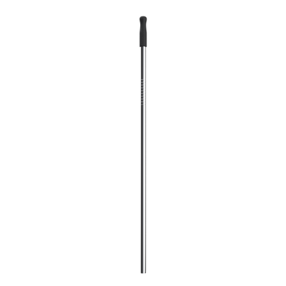 Stainless steel straw with dark tip and small end holes along the shaft