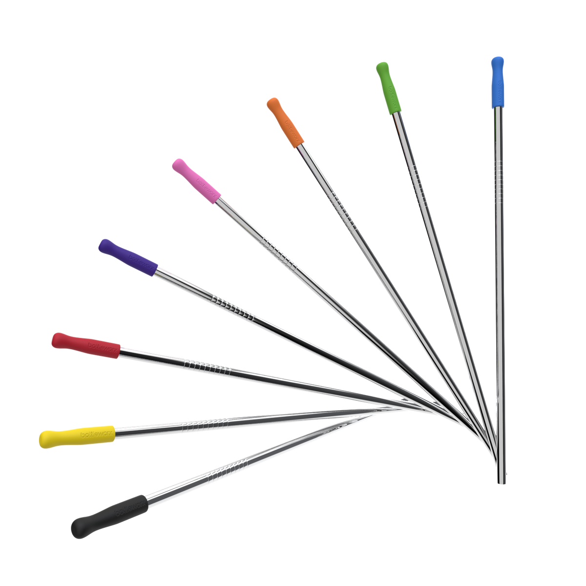 Stainless steel straws set with colored tips in multiple colors