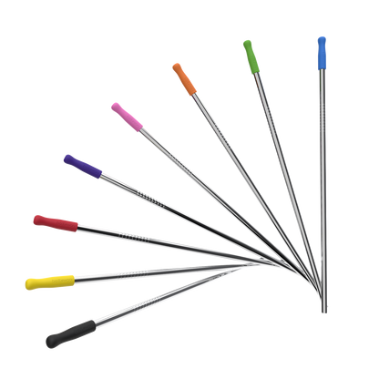 Stainless steel straws set with colored tips in multiple colors