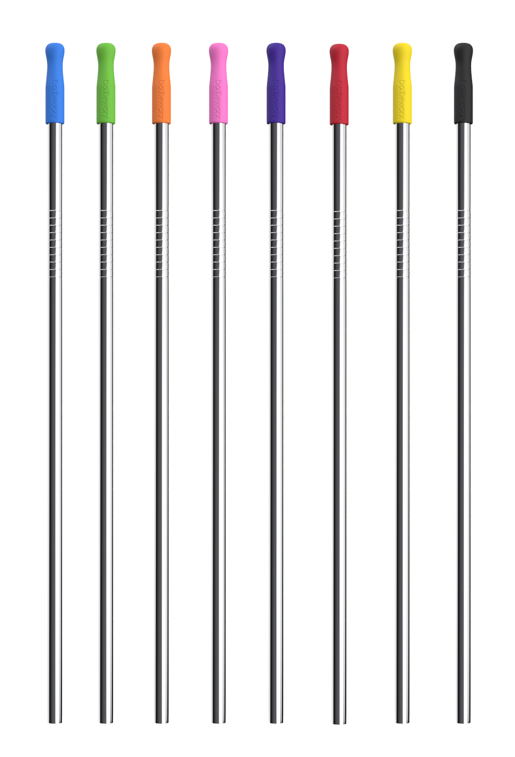 Stainless steel straws with colored tips, assorted colors