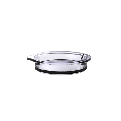 Tumbler lid top view with clear center and chrome rim